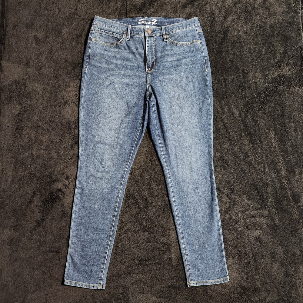 Seven7 High Rise Skinny Denim Button Zip Solid 5-Pocket Stretch Jeans Size 12